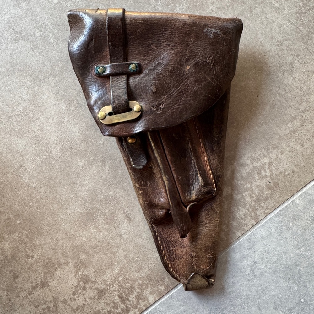 British / Swedish Vintage Gun Case Holster for Belt Brown Leather 3 Crowns